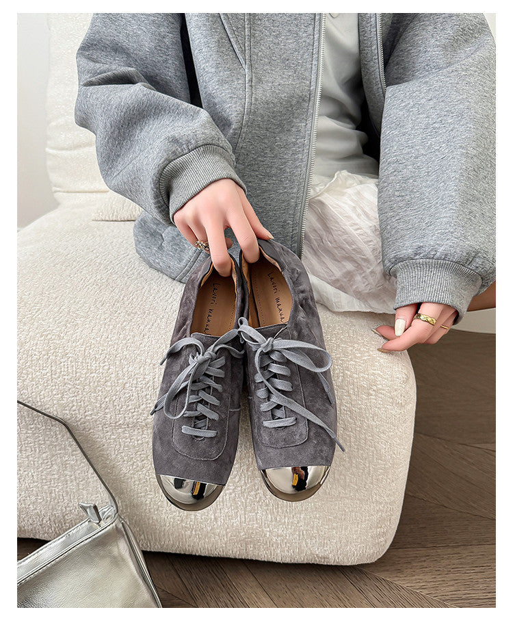 Karin Luna In Stock In Stock  High-end Metal Toe Lace-up Flats