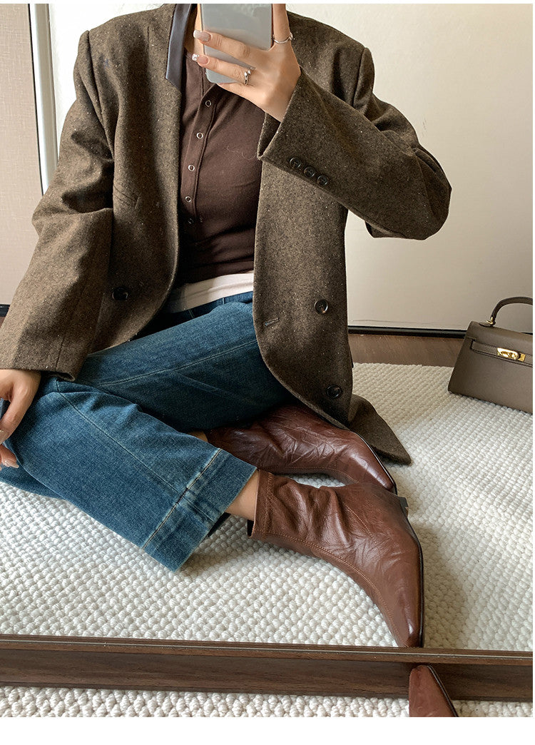 Karin Luna In Stock Spot Goods Slim Series  Hidden Wedge Small Square Toe Back Zipper Short Boots