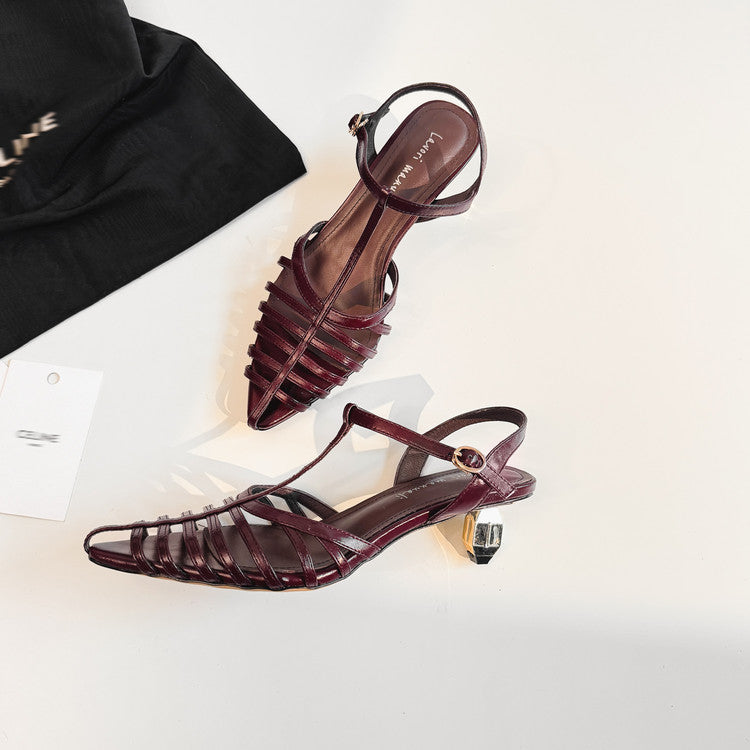 Karin Luna French Hollow Toe Metal Heel Elegant Sandals