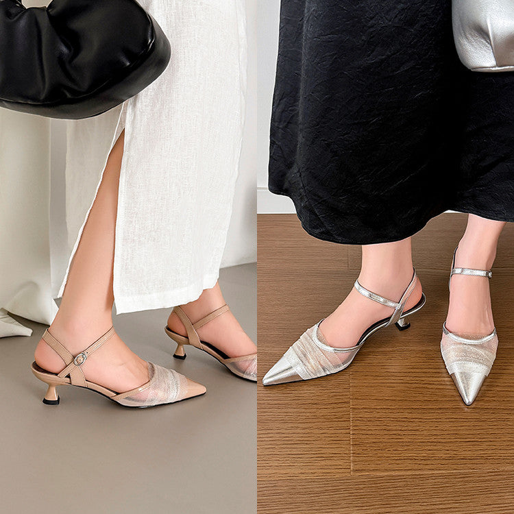 Karin Luna In Stock Spot Goods  Elegant Mesh Pointed Toe Sandals