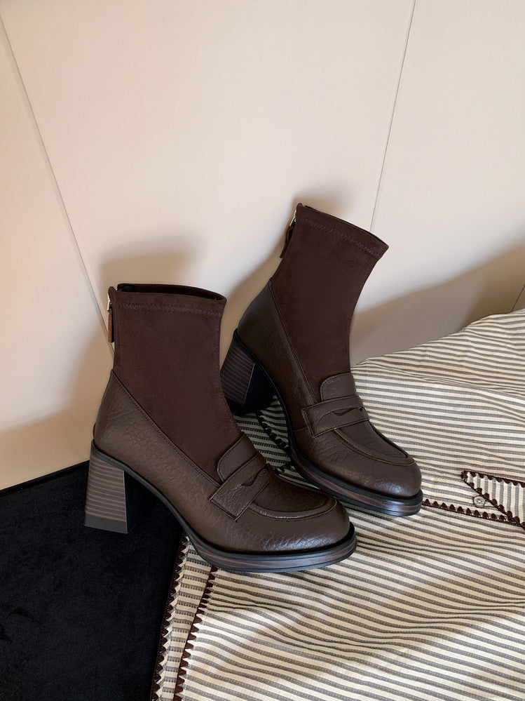 Karin Luna Hot-Selling Element Round Toe Elephant Pattern Elastic Thick Heel Short Boots