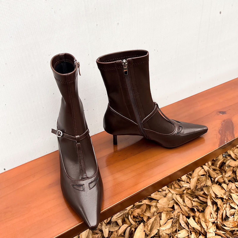 Karin Luna In Stock Spot Goods Elegant Stiletto Pointed Toe Side Zipper Short Boots