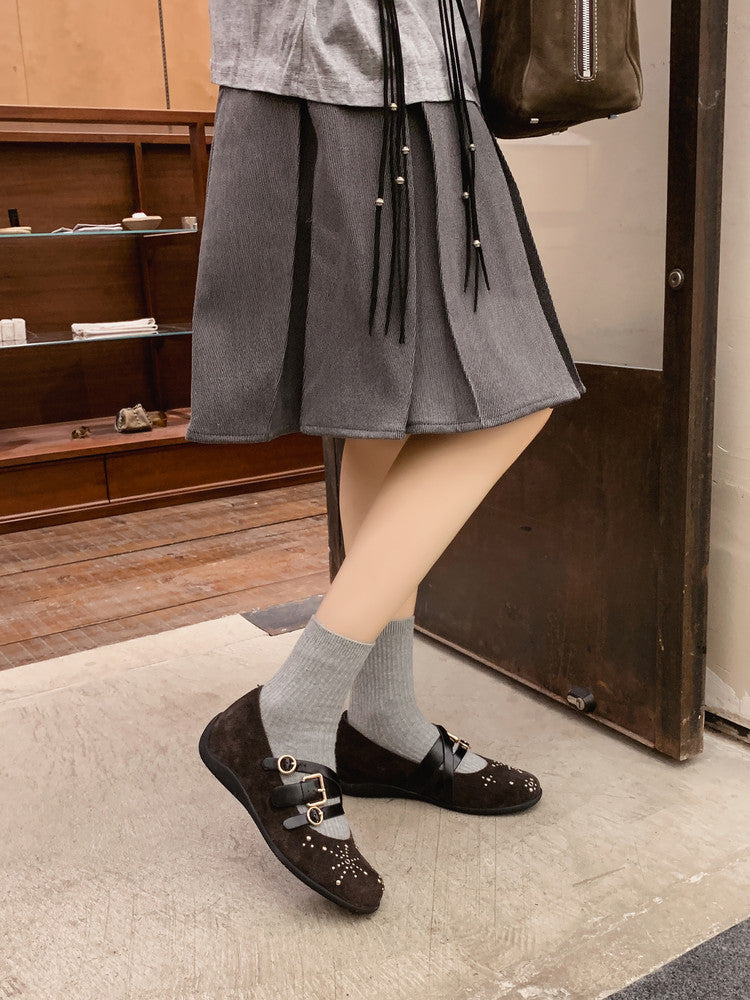 Karin Luna In Stock Spot Goods Studded Rivet Hidden Wedge Mary Jane Shoes