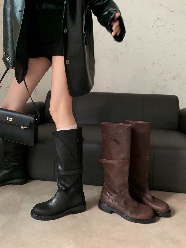 Karin Luna In Stock Spot Goods   Heavy-duty Edition Highly Consuming Material Round Toe Long Boots