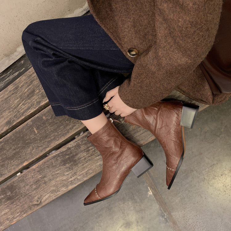 Karin Luna In Stock In Stock Slim Boots Series~Pointed Toe Rivet Slim Short Boots