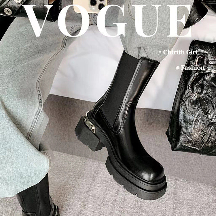 Karin Luna In Stock Spot Goods Casual Square Toe Thick Sole Chelsea Short Boots