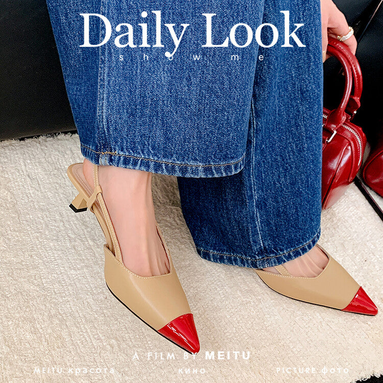 Karin Luna In Stock 24New Year's stock is now available Color Block Pointed Toe Full Leather Sandals
