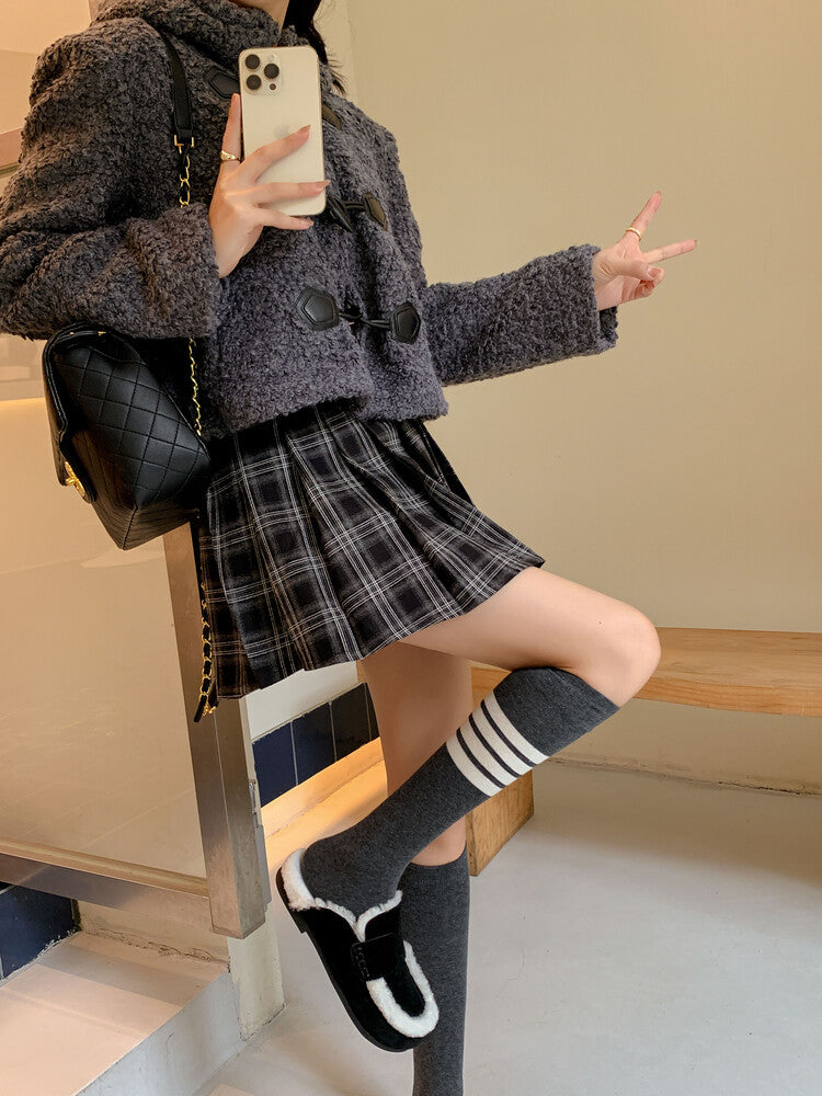 Karin Luna In Stock Look~This is such thick lamb wool Winter Atmosphere！Cowhide Leather Lamb Wool Round Toe Flat Sole Half Support！