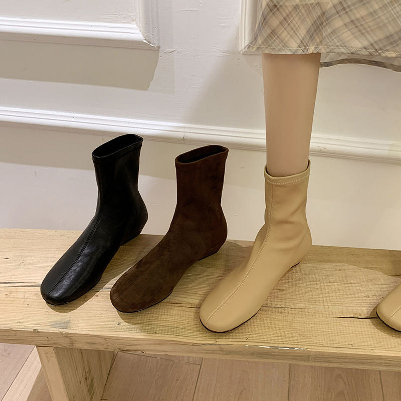 Karin Luna In Stock Spot Goods Round Toe Basic Stretch Slim Short Boots