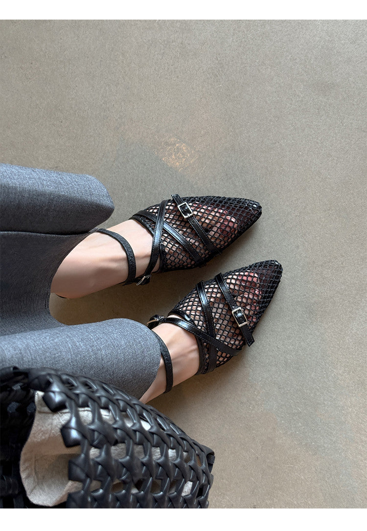 Karin Luna In Stock  Spot Goods  Mesh Series Elegant Closed-Toe Belt Buckle Slippers