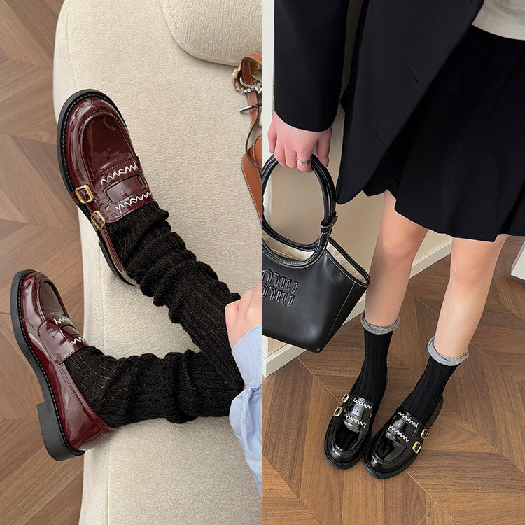 Karin Luna In Stock Spot Goods  Retro Style Slip-On Metal Buckle Loafers