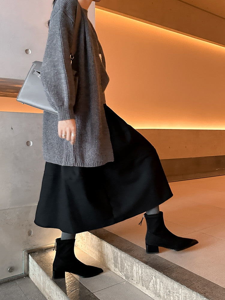 Karin Luna In Stock In Stock Elastic Slim Pointed Toe Chunky Heel Basic Ankle Boots