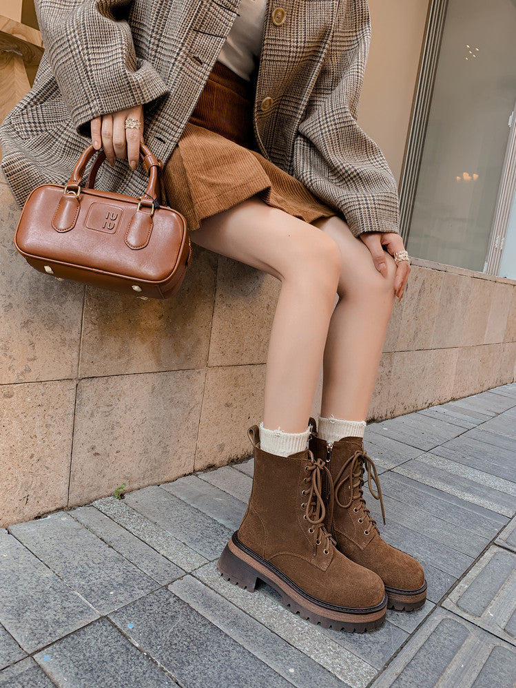 Karin Luna In Stock Casual style thin strap round toe suede ankle boots