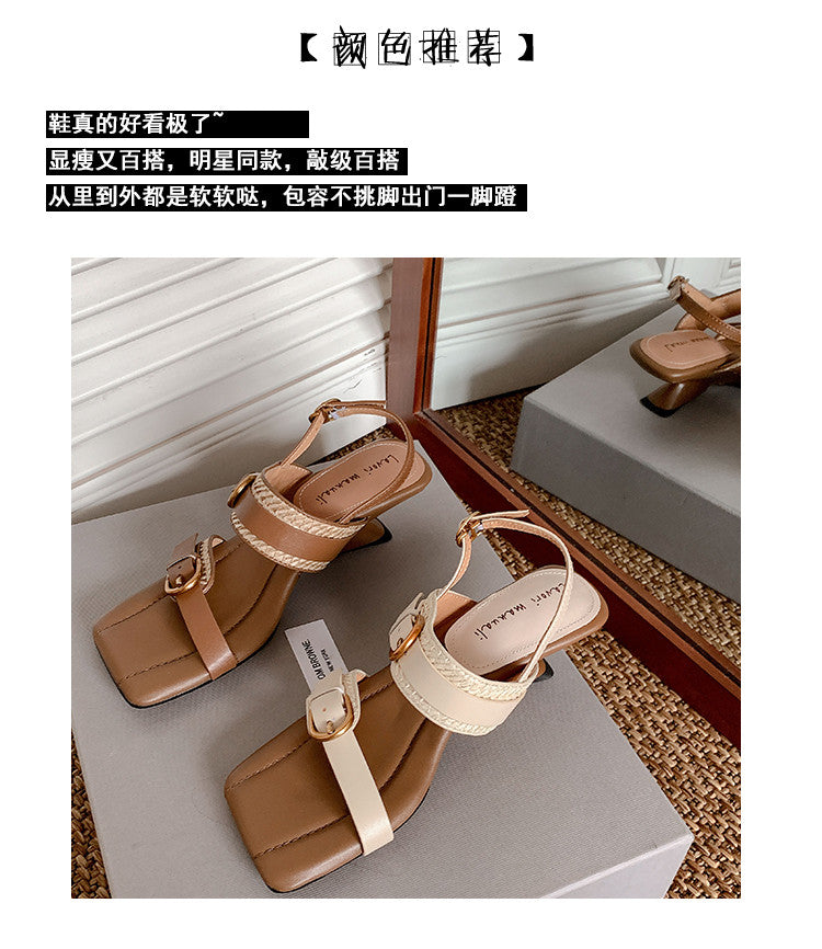 Karin Luna In Stock Spot Goods Vacation style Sofa Cushion Square Toe Irregular Heel Open-Toe Sandals