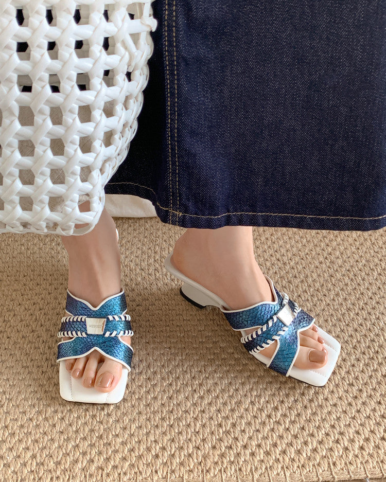 Karin Luna Fish Skin Series~ Hot-selling Square-Toe Slippers with Built-in Traffic
