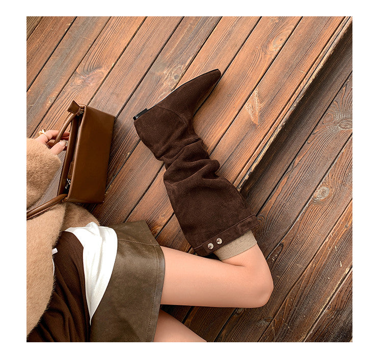 Karin Luna In Stock Spot Goods  Bestselling Suede Leather Sold Out Fast: Pile of Matte Inner Height-Increasing Western Boots