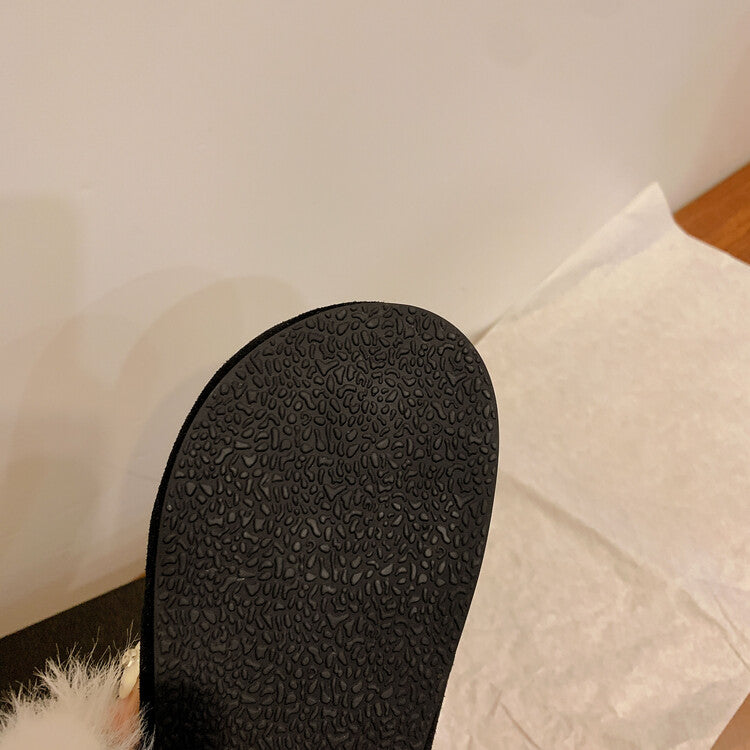 Karin Luna In Stock Look~This is such thick lamb wool Winter Atmosphere！Cowhide Leather Lamb Wool Round Toe Flat Sole Half Support！