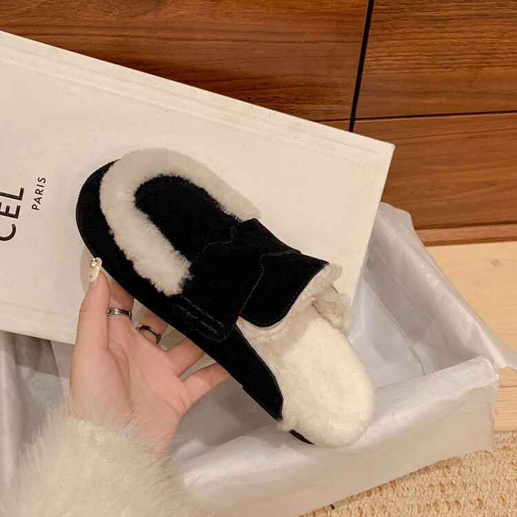 Karin Luna In Stock Look~This is such thick lamb wool Winter Atmosphere！Cowhide Leather Lamb Wool Round Toe Flat Sole Half Support！