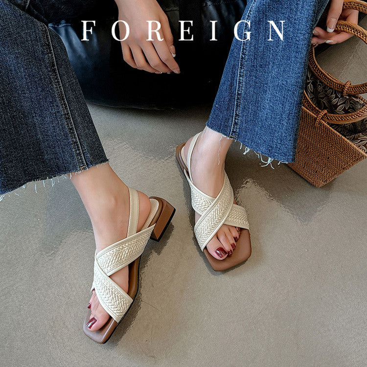 Karin Luna In Stock  Spot Goods Woven Style  Cross-strap Vacation Style Flat Sandals