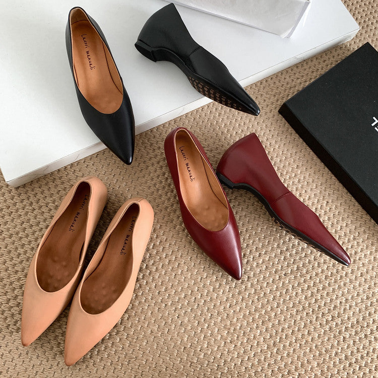Karin Luna Full Layer Inside and Out~Basic Versatile Retro French Pointed Toe Irregular Heel Single Shoes