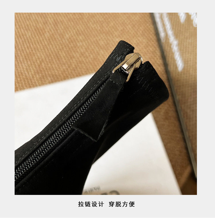 Karin Luna In Stock In Stock Elastic Slim Pointed Toe Chunky Heel Basic Ankle Boots