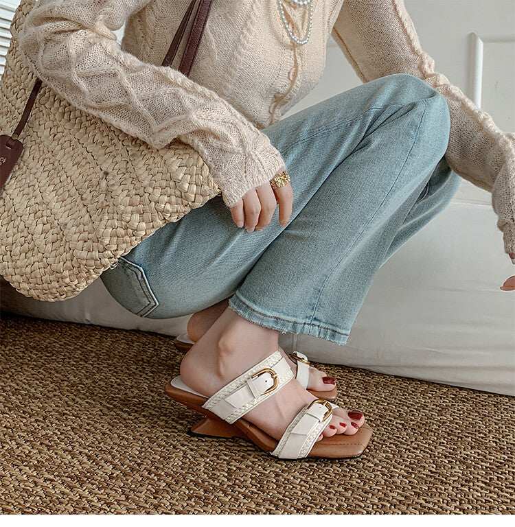 Karin Luna Hot-Selling In Stock  Retro Wedge Belt Square Toe Irregular Heel