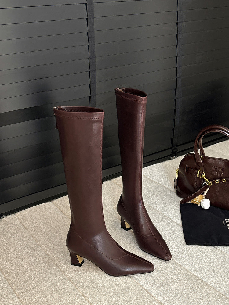 Karin Luna In Stock In Stock  Square Toe Chunky Heel Korean Style Elegant Long Boots