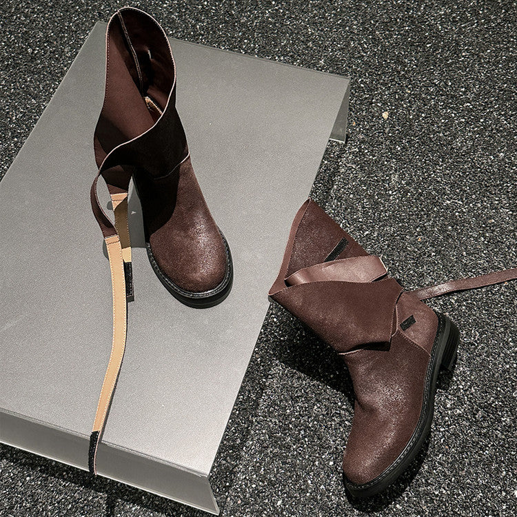Karin Luna In Stock Spot Goods  Super textured Lazy Style Thick-Soled Ankle Boots