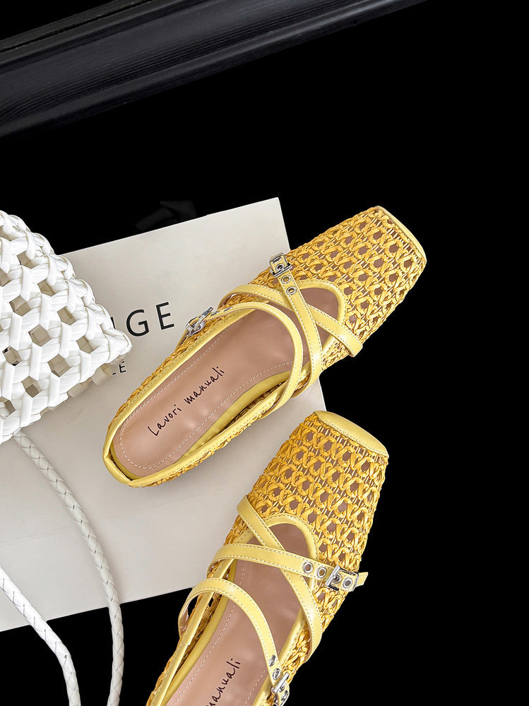 Karin Luna In Stock Spot Goods  Hot-Selling Square-Toe Woven Pig Nose Closed-Toe Slippers