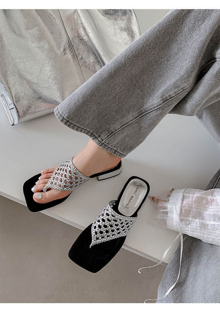 Karin Luna Hot-Selling Braided Style  In stock Toe-strap Woven Sofa Insole Slippers