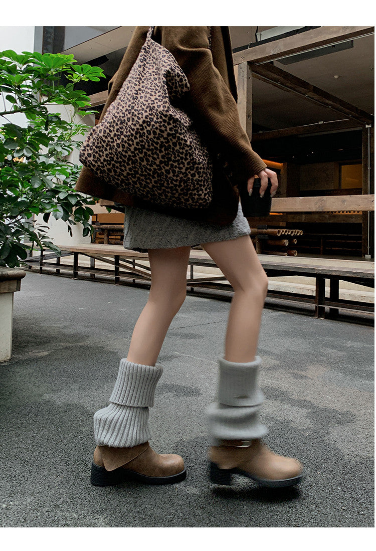 Karin Luna In Stock Spot Goods Versatile Basic Round Toe Belt Buckle Thick Sole Tube Boots