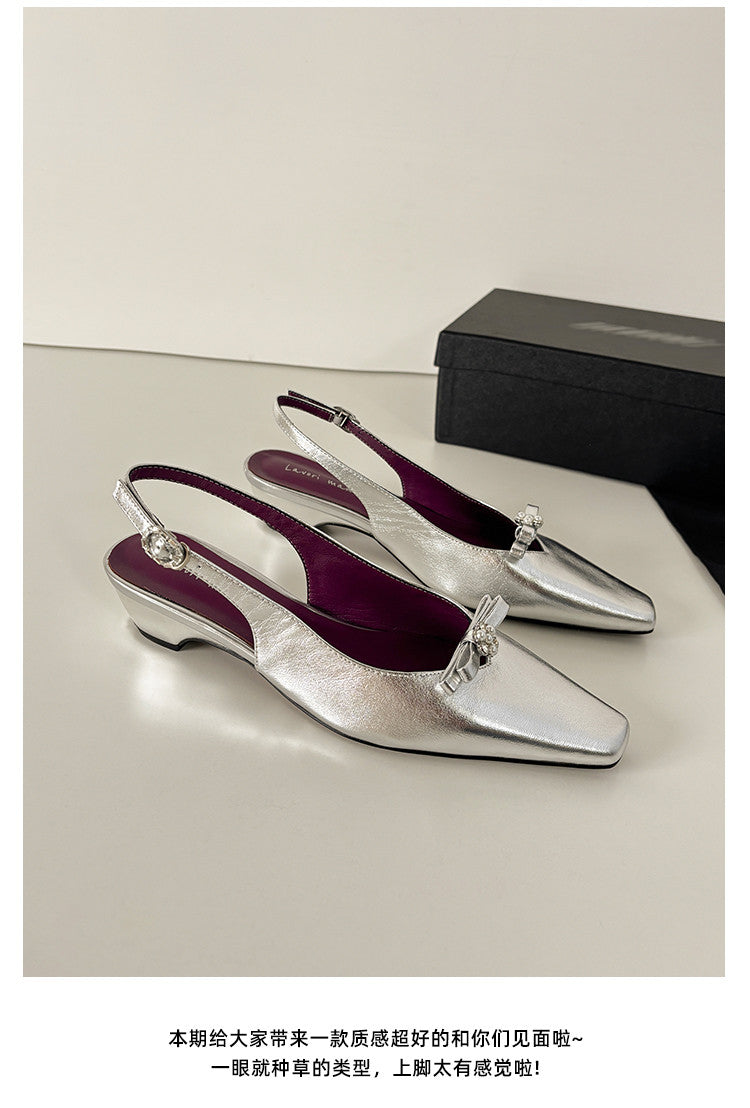 Karin Luna In Stock In Stock Sweet Bowknot Small Square Toe Chunky Heel Closed-toe Elegant Retro Sandals