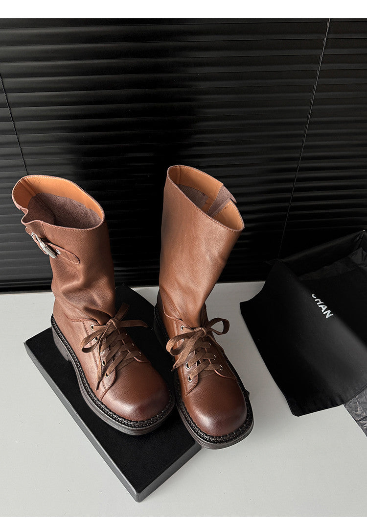 Karin Luna Bestseller Large Tube Thick Sole Martin Boots with Belt Buckle