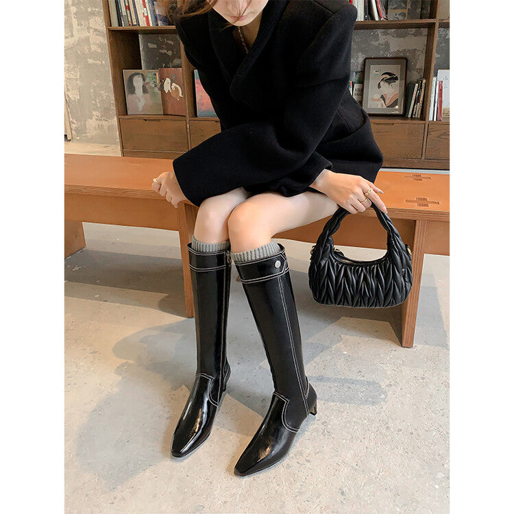 Karin Luna In Stock Spot Goods  Vintage Open Stitch Small Square Toe High Heel Side Zipper Riding Boots