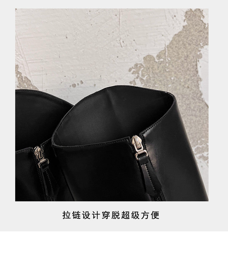 Karin Luna In Stock Spot Goods  Chunky Heel Side Zipper Riding Boots