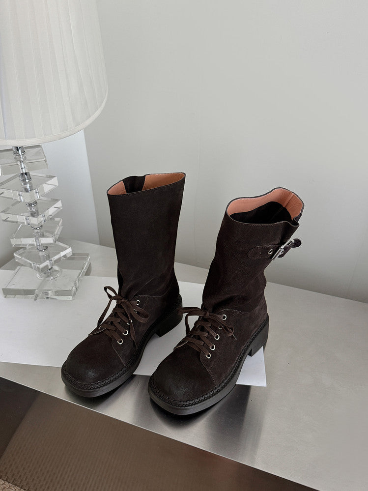 Karin Luna Bestseller Large Tube Thick Sole Martin Boots with Belt Buckle