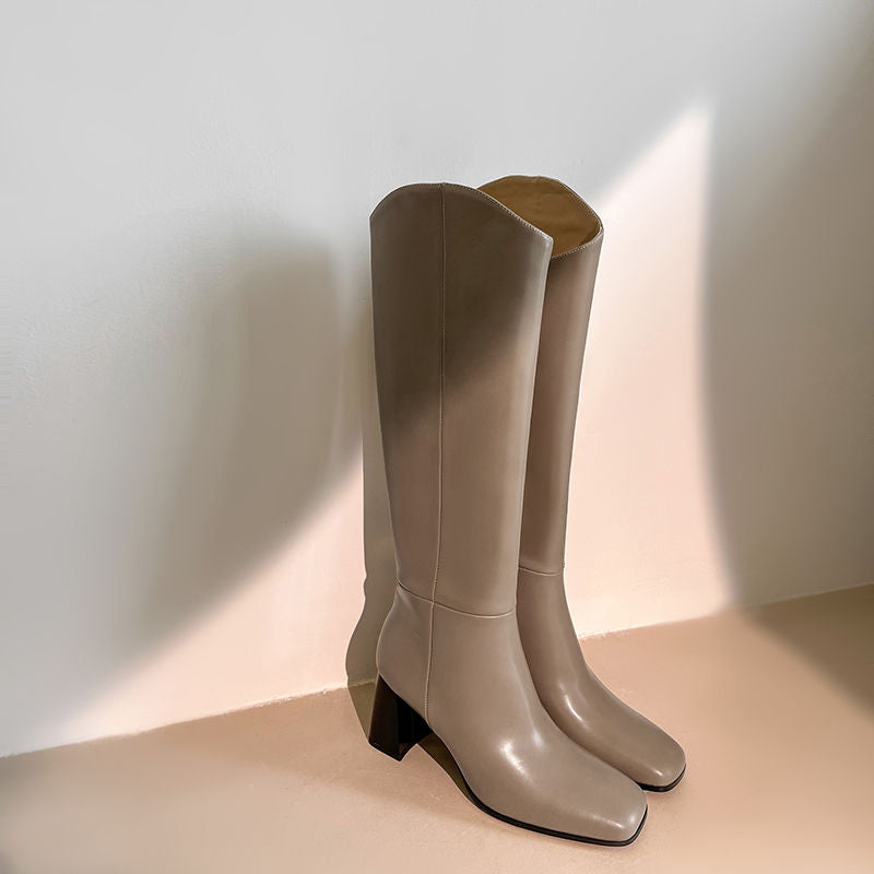 Karin Luna In Stock Spot Goods  Chunky Heel Side Zipper Riding Boots