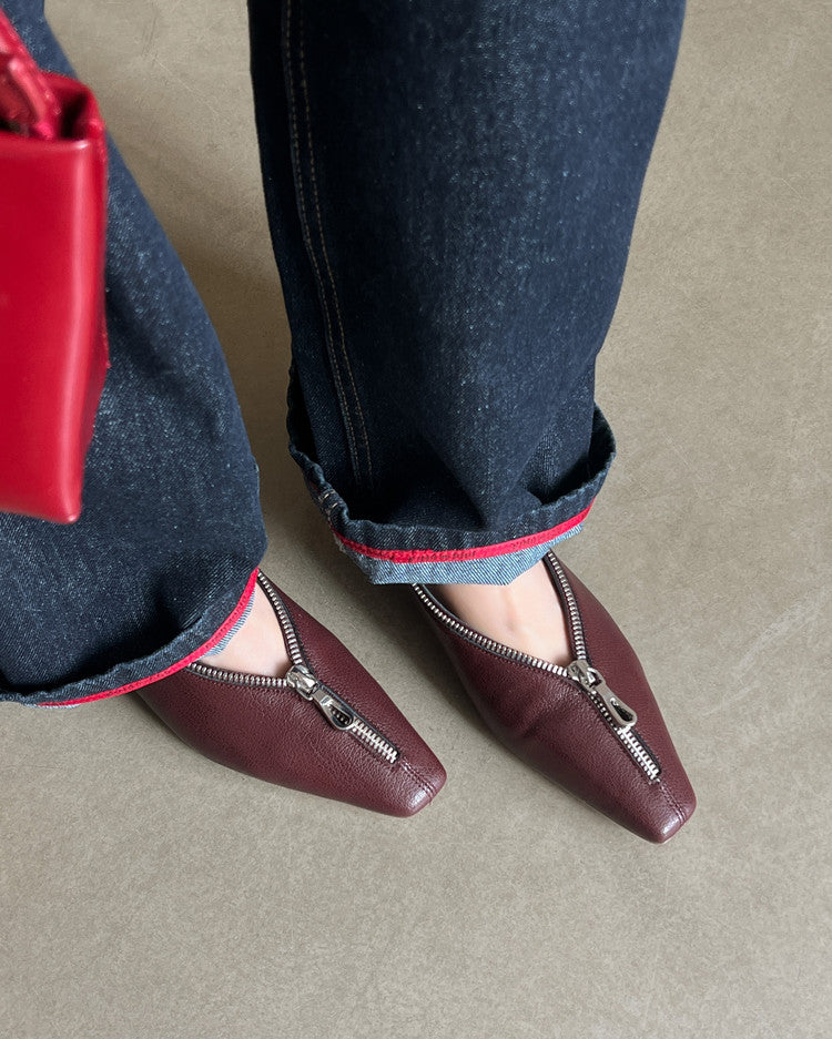 Karin Luna In Stock In Stock ~Basic Versatile Light Luxury Zipper Small Square Toe Flats