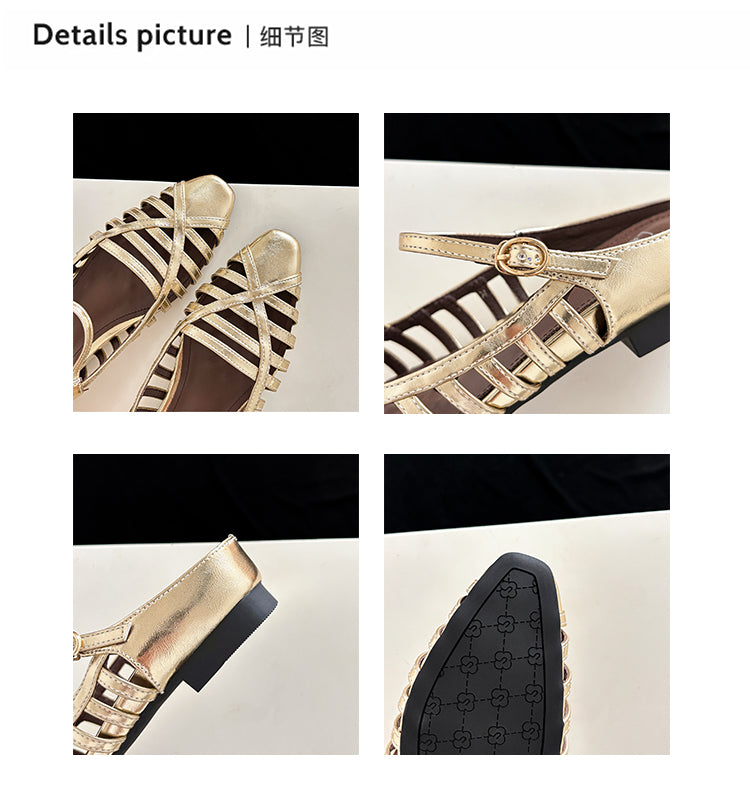 Karin Luna In Stock Spot Goods   French Retro Hollow Small Square Toe One-Strap Slippers