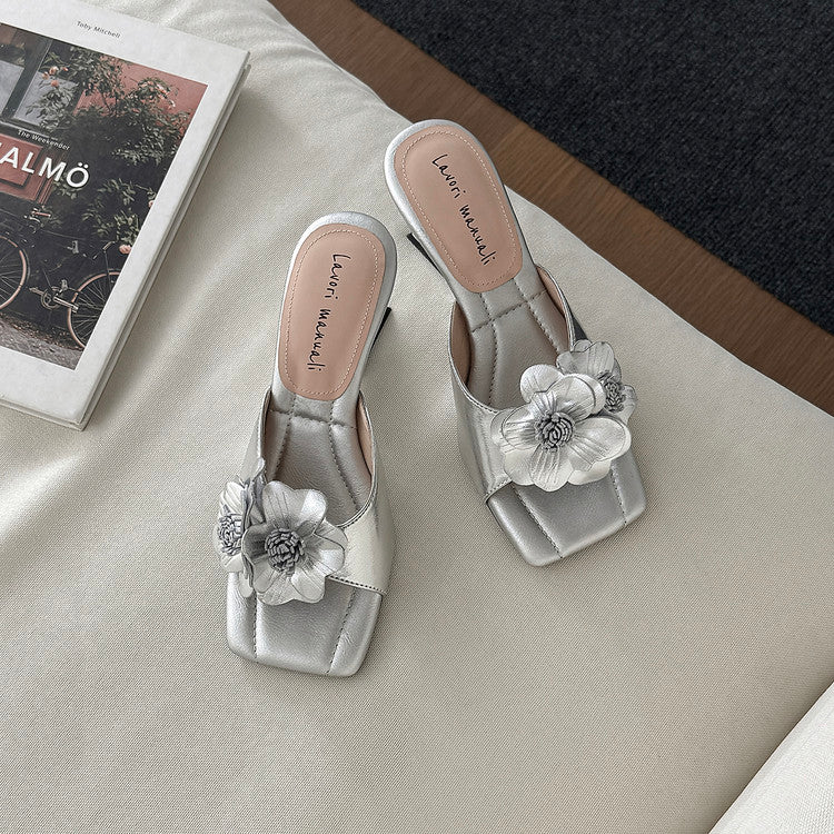 Karin Luna In Stock Spot Goods Camellia Classic style retro square toe shaped heel slippers