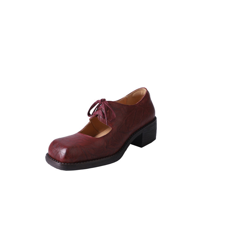 Karin Luna In Stock Spot Goods   Full leather inside and out Vegetable Tanned Hand-Grabbed Sheepskin Square-Toed Chunky Heel Single Shoes