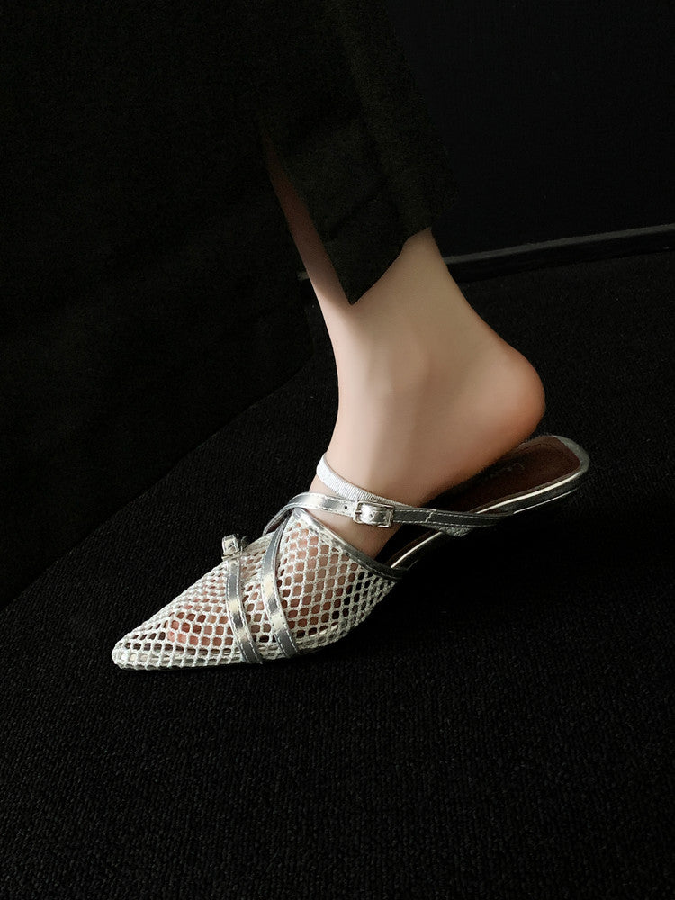 Karin Luna In Stock  Spot Goods  Mesh Series Elegant Closed-Toe Belt Buckle Slippers