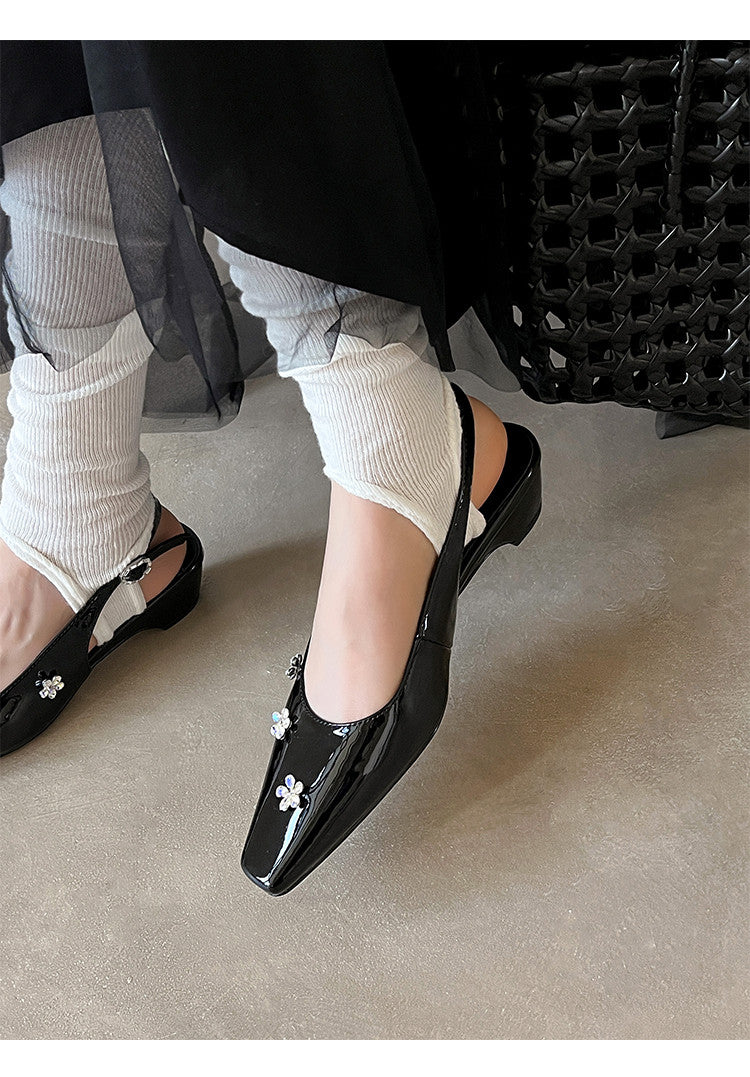 Karin Luna In Stock  Spot Goods  Rhinestone Small Square Toe Closed-Toe Sandals