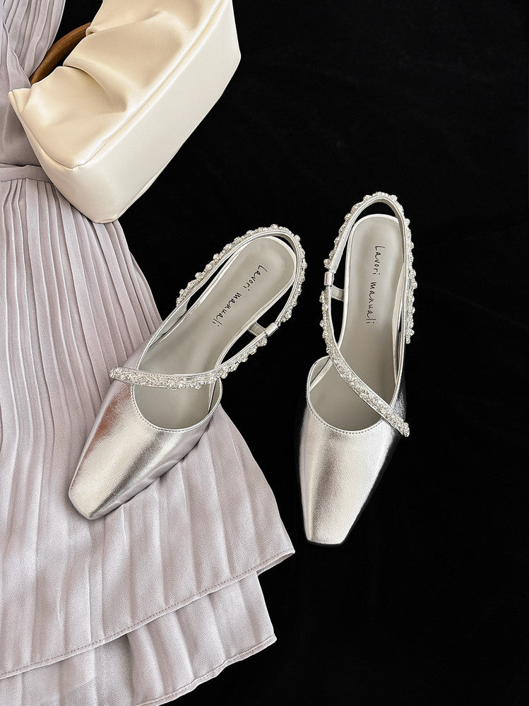 Karin Luna In Stock In Stock  Fresh Summer Vibes  Rhinestone Small Square Toe Elegant Closed-Toe Sandals