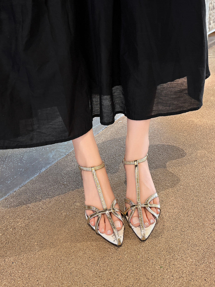 Karin Luna In Stock Spot Goods  French-style Hollow-out Thin Strap Sandals