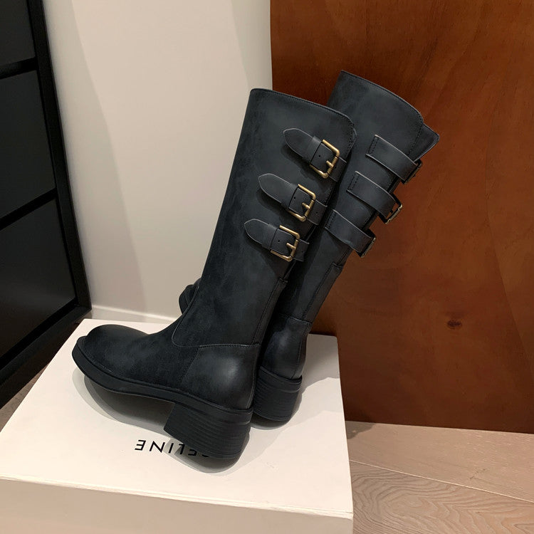 Karin Luna In Stock In Stock Thigh Circumference Belt Buckle Thick Sole Rider Boots