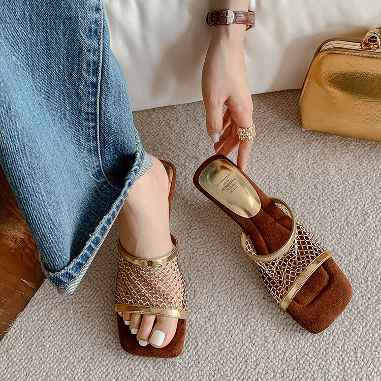 Karin Luna In Stock Spot Goods Diamond Mesh Irregular Heel Slippers