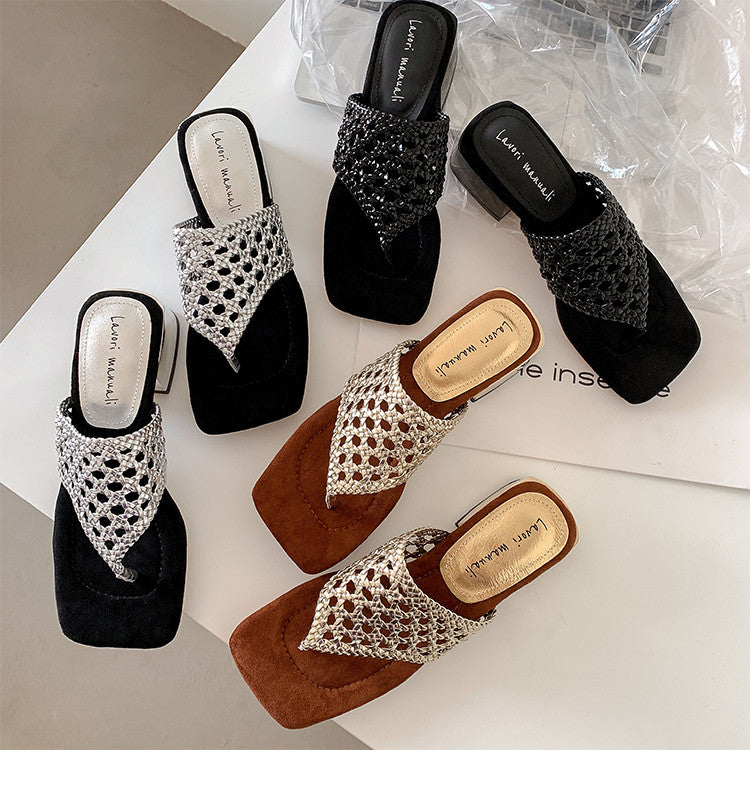 Karin Luna Hot-Selling Braided Style  In stock Toe-strap Woven Sofa Insole Slippers