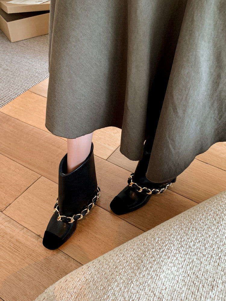 Karin Luna Classic Style Fragrant Family Style Chunky Heel Chain Ankle Boots