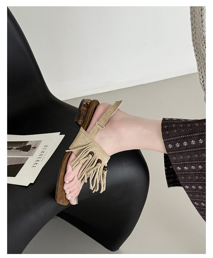 Karin Luna  Tassel Series~Spot Goods  In-stock Clip-toe Square Toe Sandals